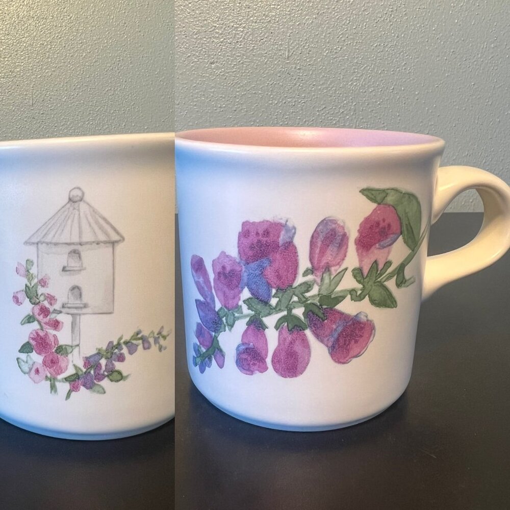 Vtg Pfaltzgraff CAPE MAY White Stoneware Coffee Mug Purple Floral Cup Foxglove